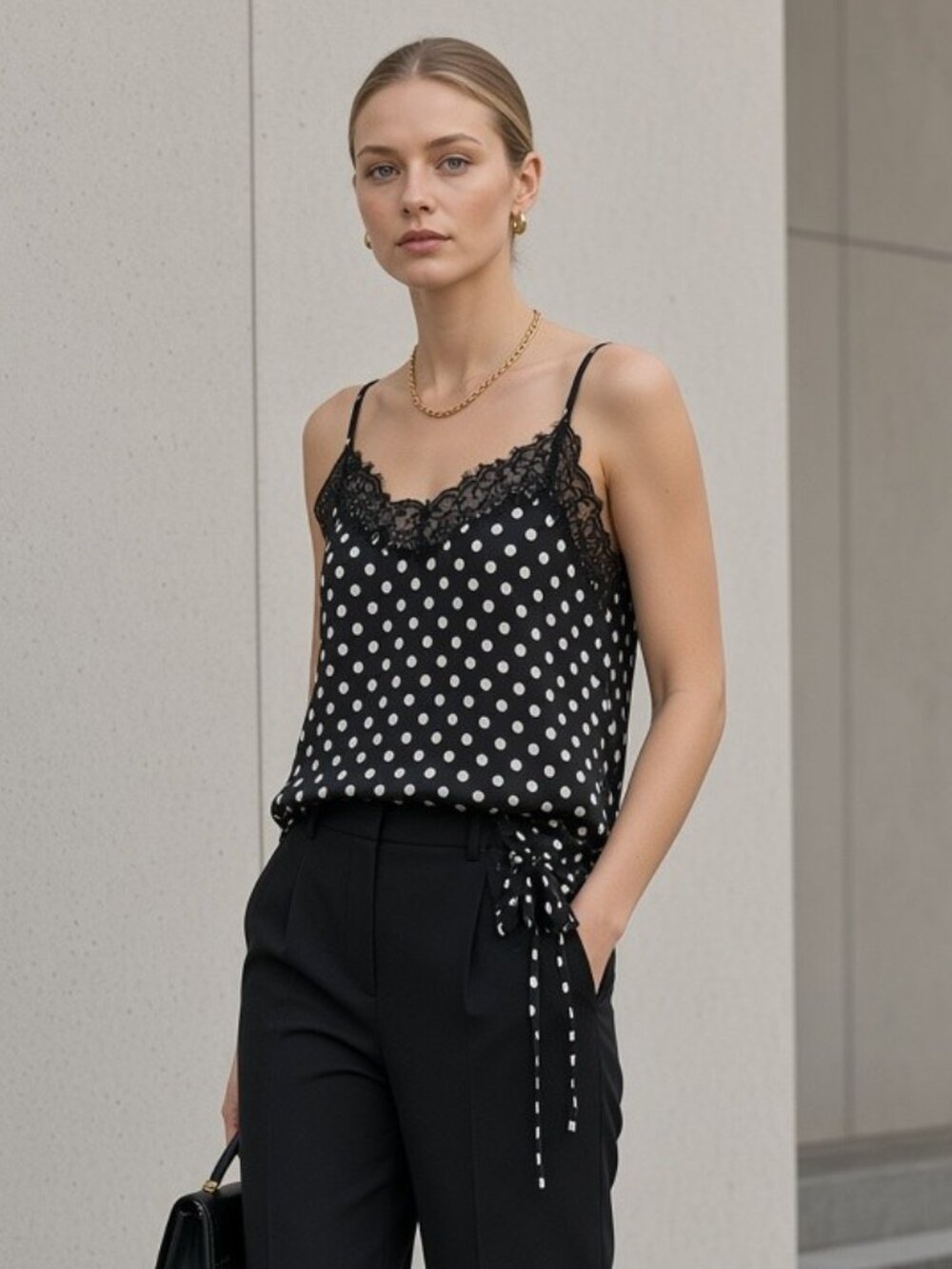 Cara Cara Cordoba Top Spotted Geo Black M NWT Silk Viscose Chantilly Lace Cami